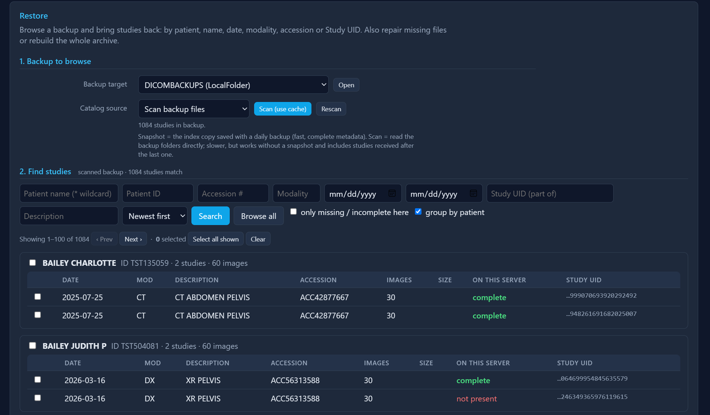 Restore page with search results