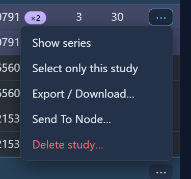 Row action menu on a study