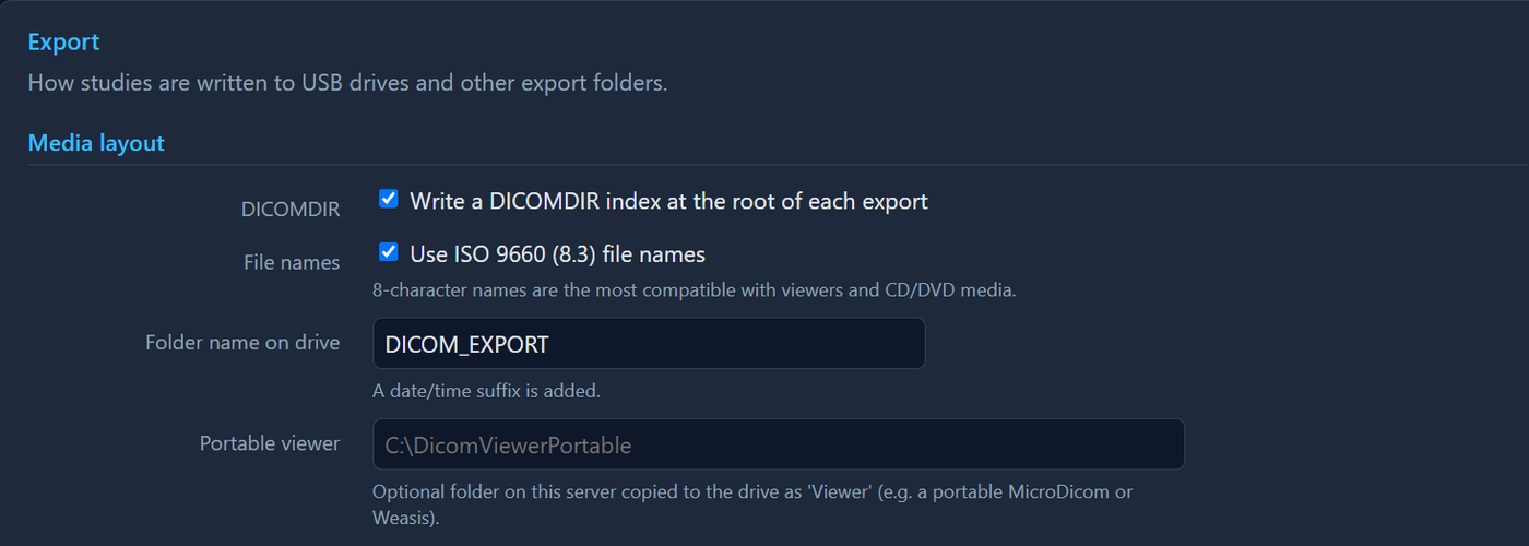 Export settings: media layout
