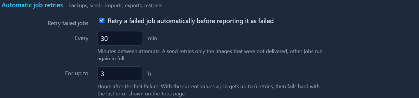Automatic job retries settings