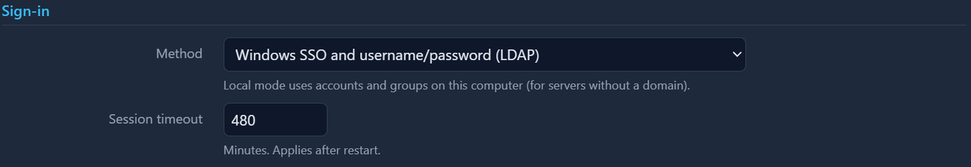 Web & login settings, sign-in section